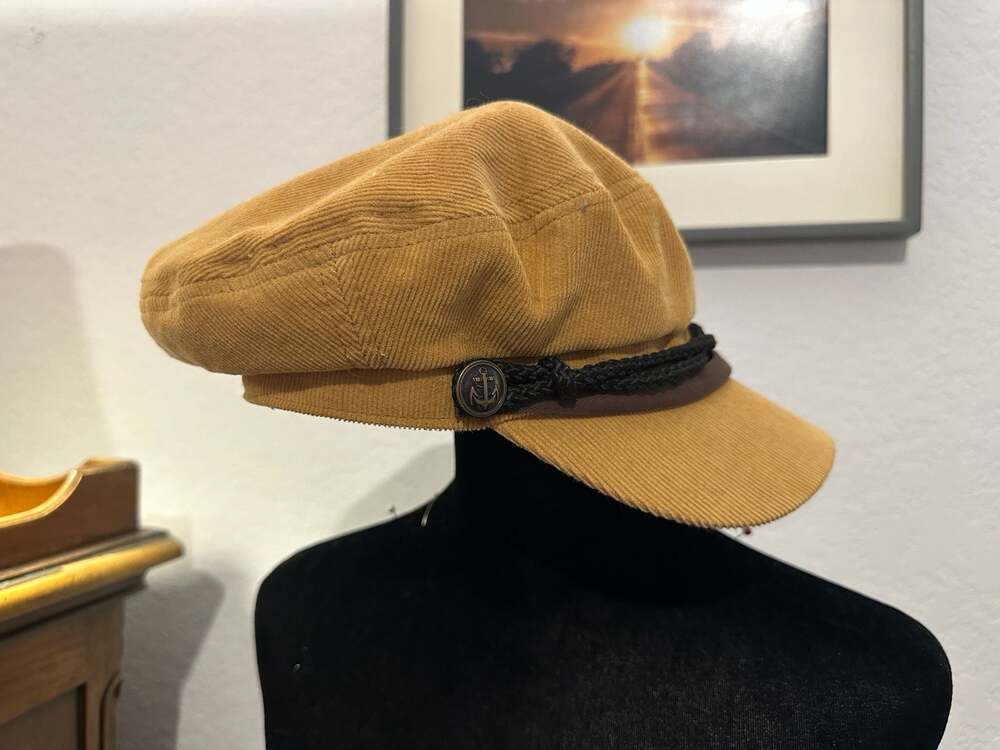 Peter Grimm Corduroy Baker Boy Hat with Anchor Detail